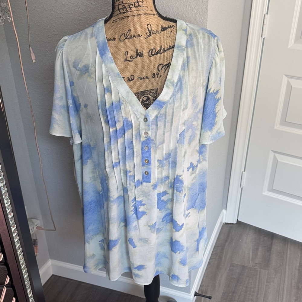 Rose & Olive Sky Blue and White Blouse